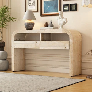 TREXM Console Table Entryway Table, Retro Curved Sofa Table with 2 Large Drawers - Picture 1 of 11