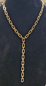 Vintage Gold Plated Large Link Y Lariat Necklace 17 inches - Picture 1 of 2