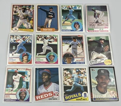 Lote de 12 tarjetas de béisbol de principios de 1980 Ryan Henderson Schmidt Smith Young en muy buen estado+ Foto 1 de 4