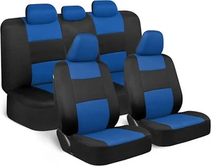 Blue Black Full Set Car Interior Split Seat Covers Fits Auto Truck Van SUV - Picture 1 of 8