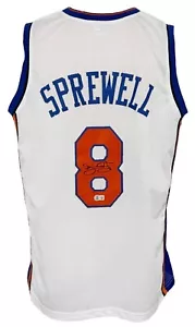 New York Knicks Latrell Sprewell Autographed Pro Style White Jersey BAS Authe... - Picture 1 of 1