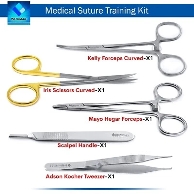 Medical Suture Training Kit First Aid Dissecting Suturing Forceps Scissors Set - Image 1 of 4
