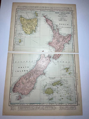 1892 / 1902 XL Map of New Zealand, FIJI fm 1910 Rand McNally Atlas SEE DESCRIP - Image 1 of 3