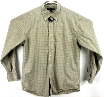 Tommy Hilfiger Мужская рубашка размер L длинным рукавом на пуговицах бежевый/синий/белый чеки - Изображение 1 из 4