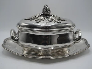 RARE TERRINE LEGUMIER 3 KG ARGENT MASSIF POINCON MINERVE 1 ER TITRE STYLE 18 EME - Picture 1 of 12