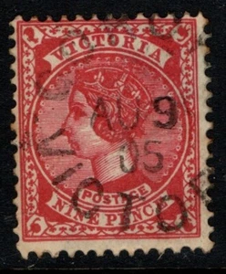 Victoria 1901 1910 QV 9d Nine Pence perf 12 x 12½ SG393 Used inverted WMK - Foto 1 di 1