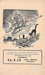 QSL Card CB HAM Radio PostCard 1958 USA / Madrid Spain EA3LX Cartoon W/Stamp - Picture 1 of 2