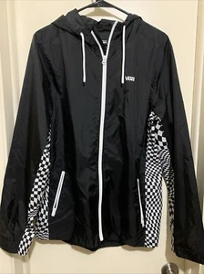 Vans Herren Windbreaker Jacke mit Kapuze durchgehender Reißverschluss schwarz/weiß kariertes Design Gr. S - Bild 1 von 5