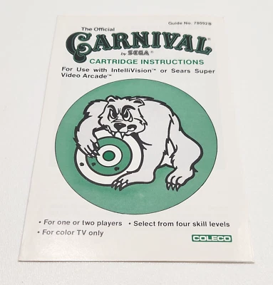 Vintage Intellivision The Official Carnibal Cartridge Instructions Manual SEGA - Image 1 of 4