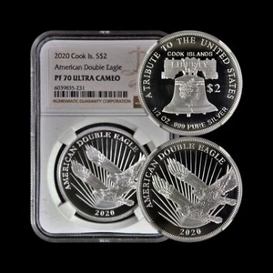 COOK ISLANDS. 2020, 2 Dollars, Silver - NGC PF70 - Top Pop 🥇 U.S. Double Eagle. - Picture 1 of 7