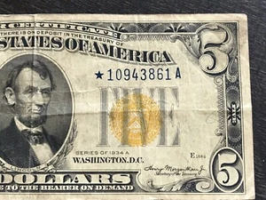 1934-A $5 *NORTH AFRICA STAR NOTE* Fr 2307* WW2 Issued to Troops RARE STAR!!! - Picture 1 of 7