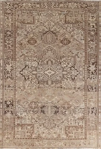 Vintage Muted Geometric Heriz 8'x11' Area Rug Hand-knotted Low Pile Wool Carpet - Picture 1 of 12