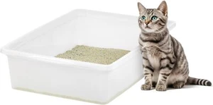 USA Large Open Top Cat Litter Box, Kitty Litter Pan, Pearl - Picture 1 of 10
