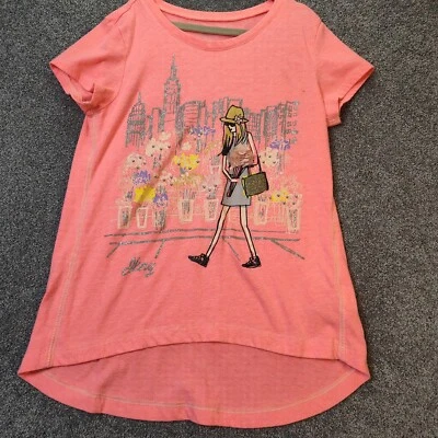 DKNY Girl Shirt Pink L Short Sleeve Crew Neck Glitter Embroidered Pullover Top - Image 1 of 4