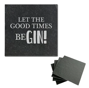 GOOD TIMES BEGIN GIN Schiefer Untersetzer graviert eckig 10x10cm (ART.Nr.:15) - Bild 1 von 3