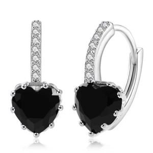 Heart Cut Black Lab-Created Moissanite Party Gatsby Drop Earring Gold Plated - Picture 1 of 4