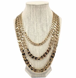 14k italienische flache kubanische Gliederkette Halskette 7 mm 10 mm 12 mm vergoldet - Bild 1 von 6