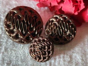 Trio boutons anciens en verre marron collection 1,3 à 2,3 cm D4D - Picture 1 of 4