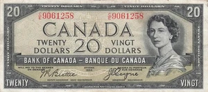 Canada $20 Devil Face Ottawa , 1954 Series C/E Circulated Banknote DTx - Picture 1 of 2