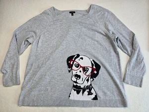 Talbots Woman 2X Gray Sweater With Dalmatian Glasses Print - Picture 1 of 5
