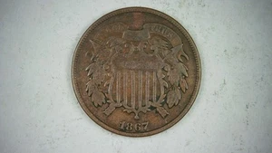 1867 2 Cent Piece copper KM 94 US coins lot #73 - Picture 1 of 2
