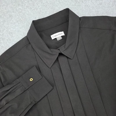 Calvin Klein Black Pintuck Button Front Long Sleeve Shirt Dress Size 12 NWT - Image 1 of 4