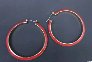 Vintage Red/pink Hoop Earrings Large Enamel Reversible Gold Tone Pierced Stud - Picture 1 of 6