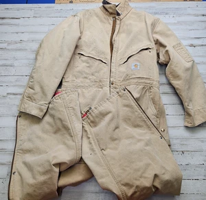 Carhartt Vintage Insulated Coveralls Mens 46 Short Workwear Distressed USA Union - Picture 1 of 14