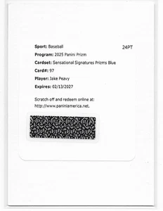 2025 Panini Prizm Sensational Signatures Prizms Blue #97 Jake Peavy EXCH #'d/49 - Picture 1 of 2