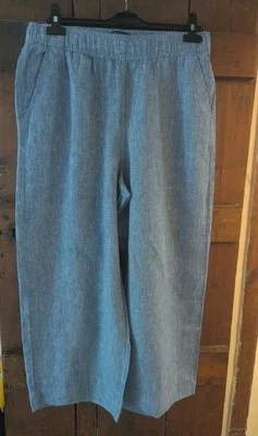 💙Tahari blue Wide Leg Full Length Linen Trousers Size L Excellent condition.  - Image 1 of 4