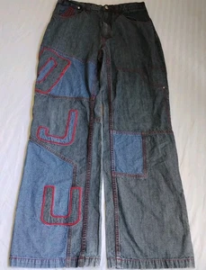 Def Jam Jeans 32 Baggy Wide Leg Skater Y2k Grunge Embroidered Vintage Patchwork - Picture 1 of 14