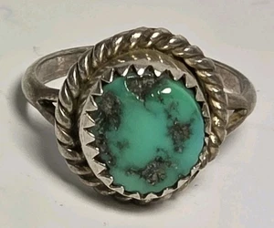 Anillo Halo Cuerda Turquesa Plata FC Firmado Nativo Americano Vintage Talla 4.5 (J2) - Imagen 1 de 6