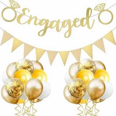 Decoraciones de fiesta de compromiso con pancarta de felicitación y oro 22 piezas  Foto 1 de 4
