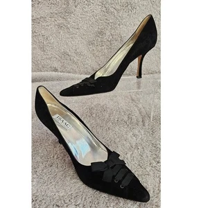 Vintage Isaac Mizrahi Pointed Toe Slip On Suede Pump Heels Women Size 10B Black - Picture 1 of 9