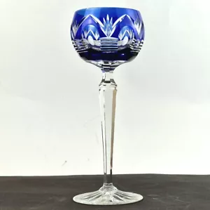 Glass Wine Glass Overlay Glass Cobalt Blue Hand-Cut around 1950 R691 - Picture 1 of 14