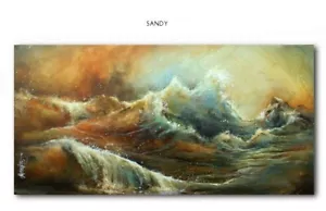 turbulente Kunst Maritim Gemälde Welle Ufer Ozean Strand Erdtöne Expressionist - Bild 1 von 12