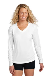 Sport-Tek LST353LS Women's Performance 3.8oz Dry Fit Long Sleeve T-Shirt V-Neck - Picture 1 of 19