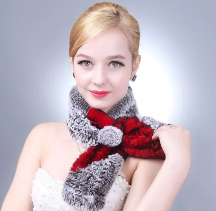 Women 100% Real Rabbit Fur Scarf Winter Natural Collar Scarves Wraps Gift - Imagem 1 de 1