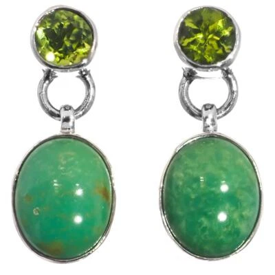 Aretes de plata 925 delicados peridoto turquesa natural pera esterlina, 0,8" Foto 1 de 4