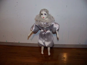 Bambola clown vintage argento 6 pollici pierrot porcellana dal proprietario originale Thialand - Foto 1 di 4