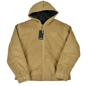 True Religion Jacket Men's XL Beige Hooded Full Zip Vintage Corduroy NWT - Picture 1 of 13