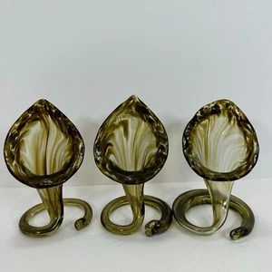 Set of 3 Hand Blown Art Glass Vase Calla Lilly Gold Brown Colors 6.5' H X 4" W - Picture 1 of 11