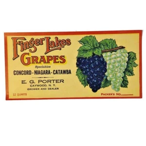 c.1900s Original Crate Label Finger Lakes Grapes EG Porter Caywood, NY 12 Qt. - Picture 1 of 4