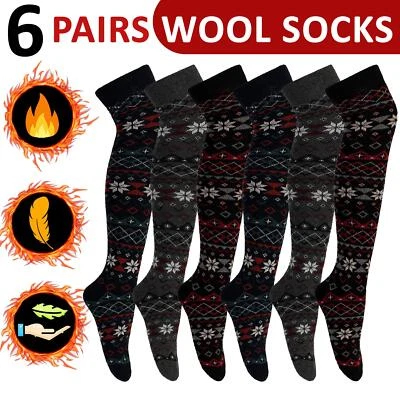 1,3 & 6 Pairs Mens Thermal Knee High Socks Warm Winter Long Length Wool Sock - Image 1 of 4