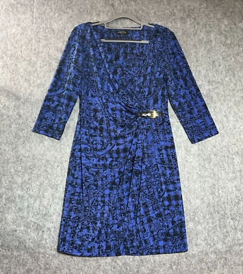 Tahari Dress Womens PM Blue Geometric Office Capsule Classic Petite Medium - Image 1 of 4