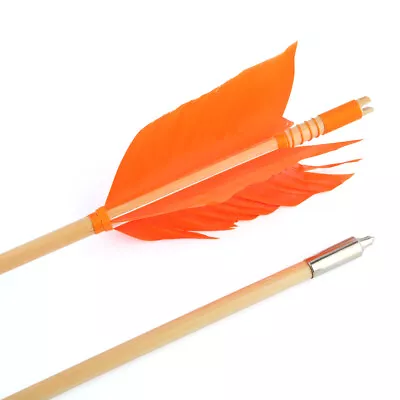 6/12PC 32" Wooden Arrows 4" Feathers Flu-Flu Traditional Longbow Archery Hunting - Image 1 of 4