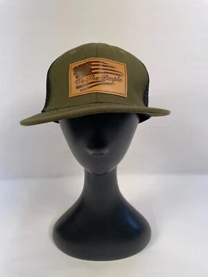 Шляпа Great Shark водитель грузовика мужская зеленая с американским флагом кожаная нашивка сетка бейсболка - Изображение 1 из 4