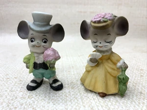 Vintage Mouse Couple Figurines 3" MICE Matte finish Miniature Anthropomorphic - Picture 1 of 9