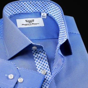 Blue Classic Elegant Twill Floral Inner Lining Single Cuffs Business Formal - Picture 1 of 8