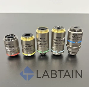 Juego de lentes de objetivo de microscopio de flúor Nikon Plan - 4x / 10x / 20x / 40x / 60x - Imagen 1 de 4